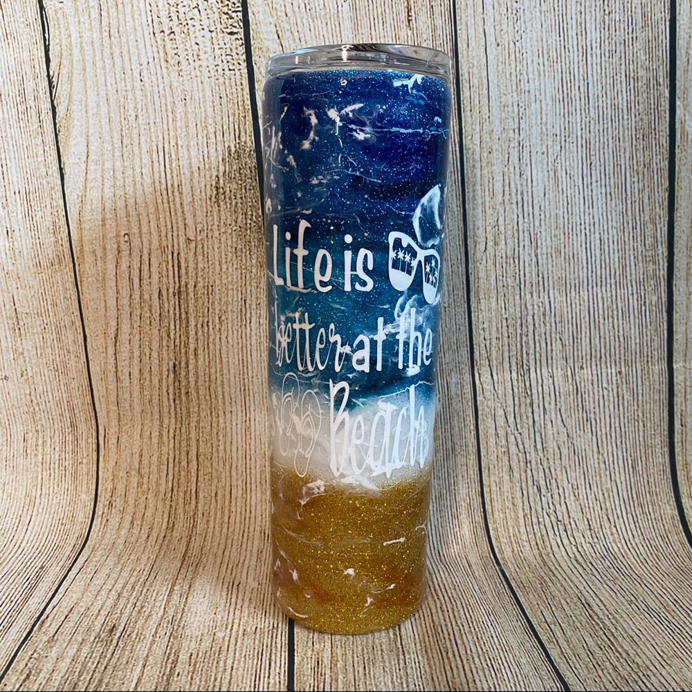Life Is Better At The Beach Glitter Tumbler